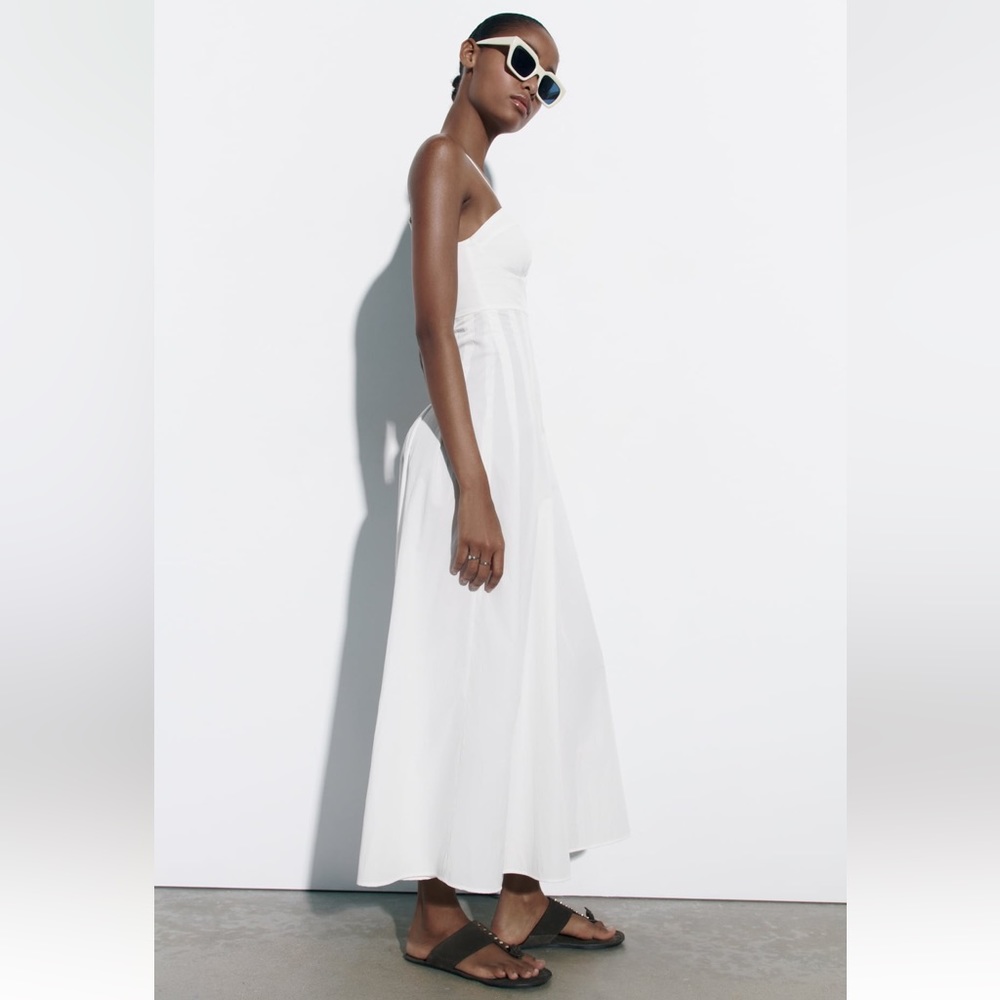 Zara POPLIN MIDI DRESS. White. Size XL. New with Tags. - Picture 3 of 7